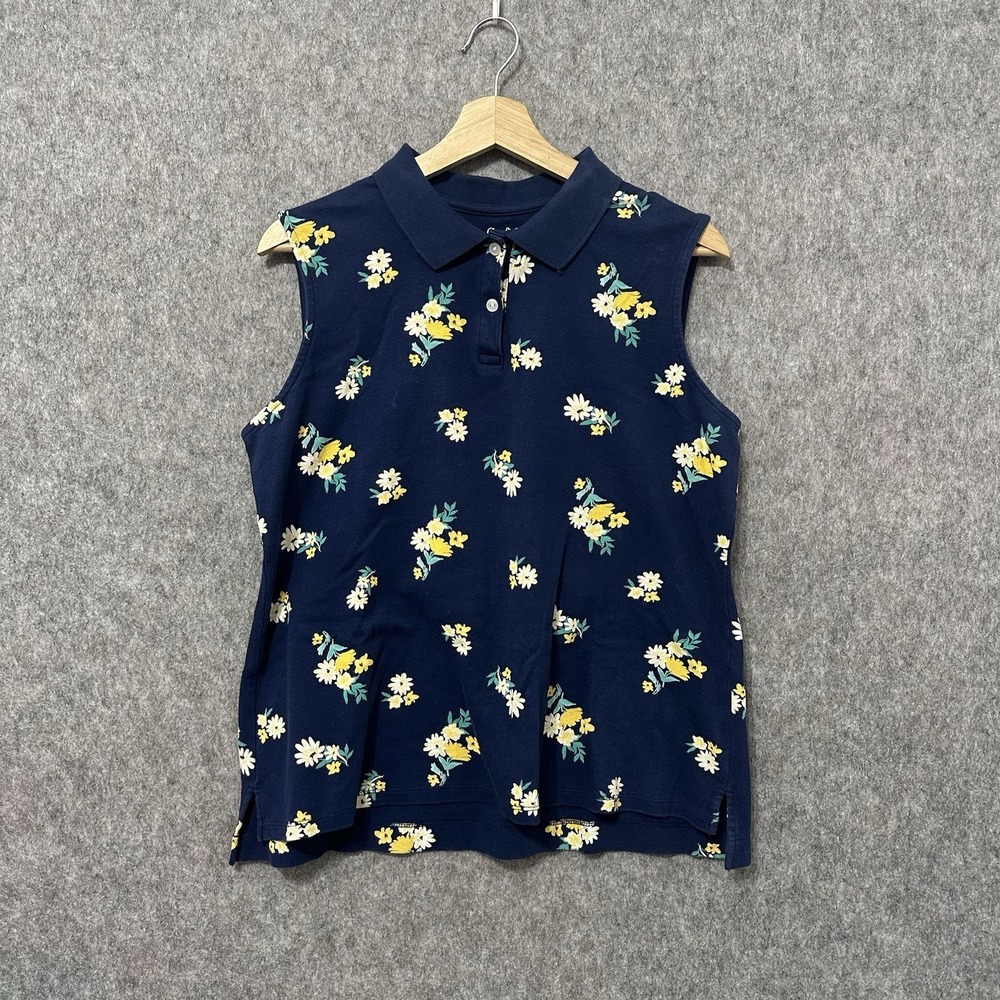 Women's Croft & Barrow‎ Classic Polo Sleeveless Floral Shirt Size L Navy Blue